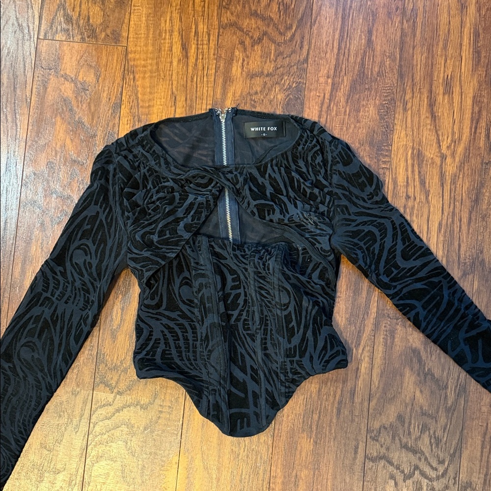 White Fox Boutique Black Patterned Bodysuit